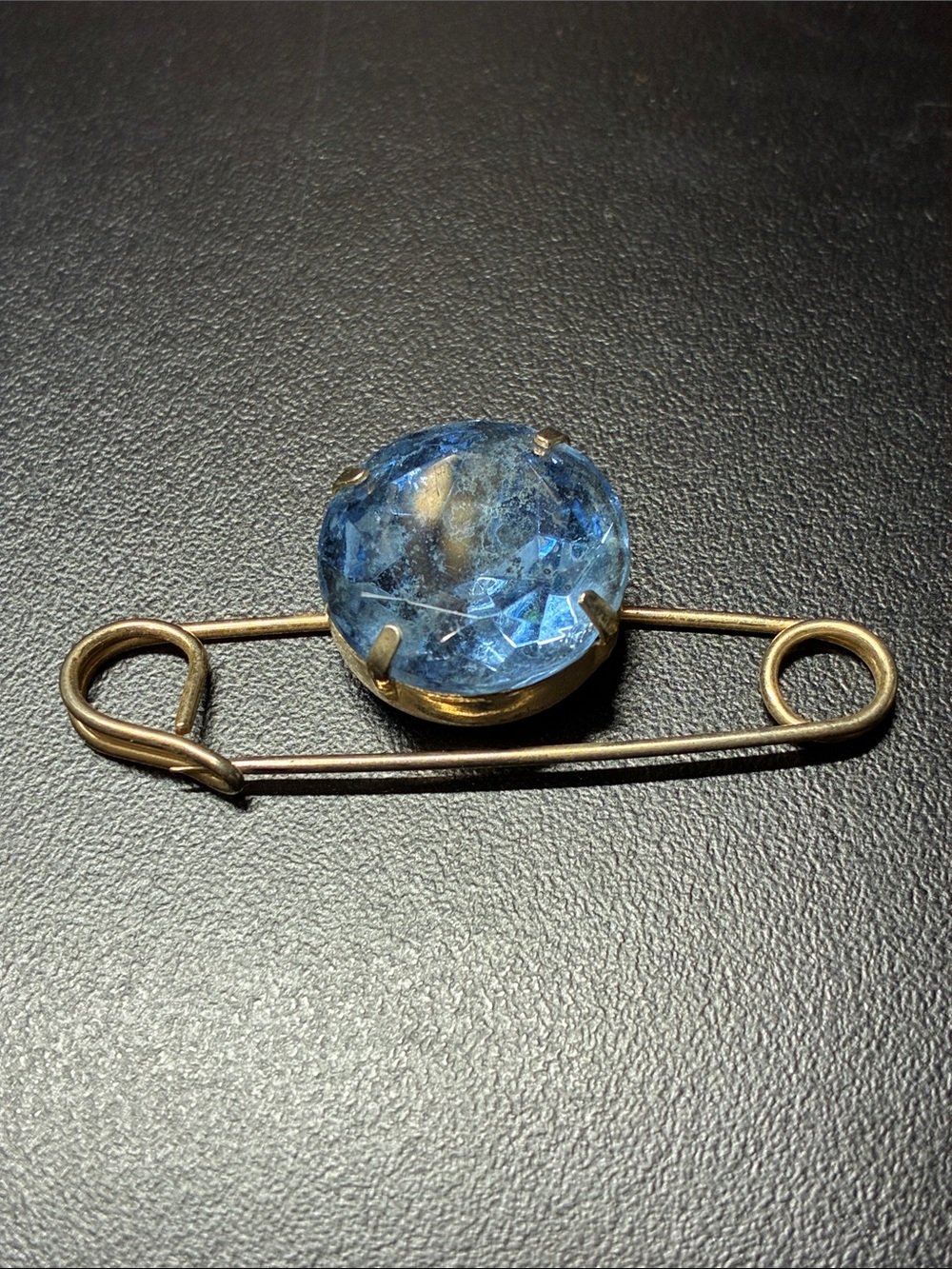 Vintage Blue Glass Stone safety Pin Brooch